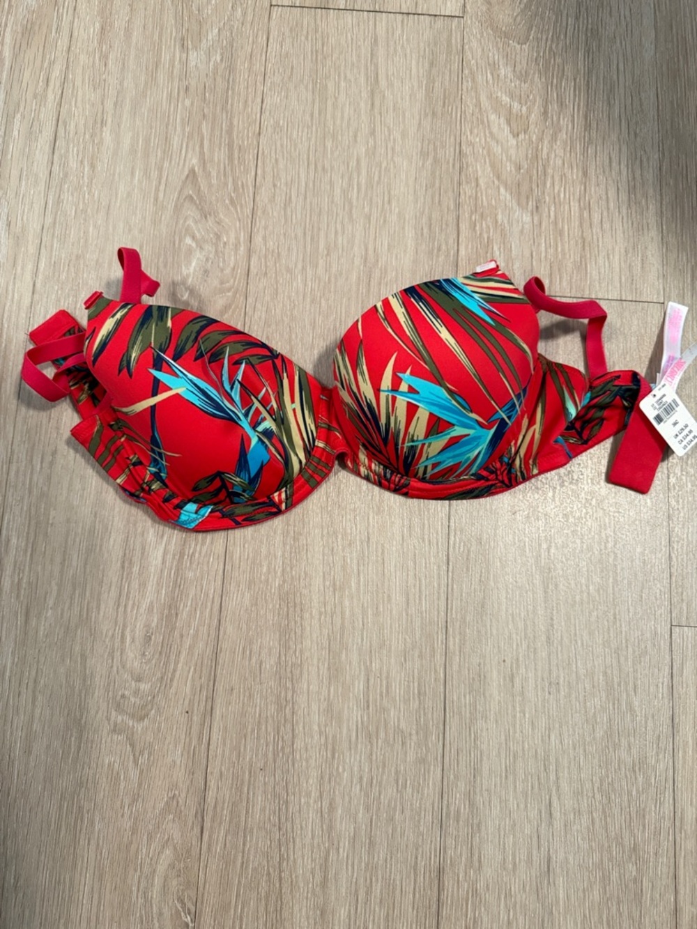 Pink - Red Tropical Print Push-Up Bra